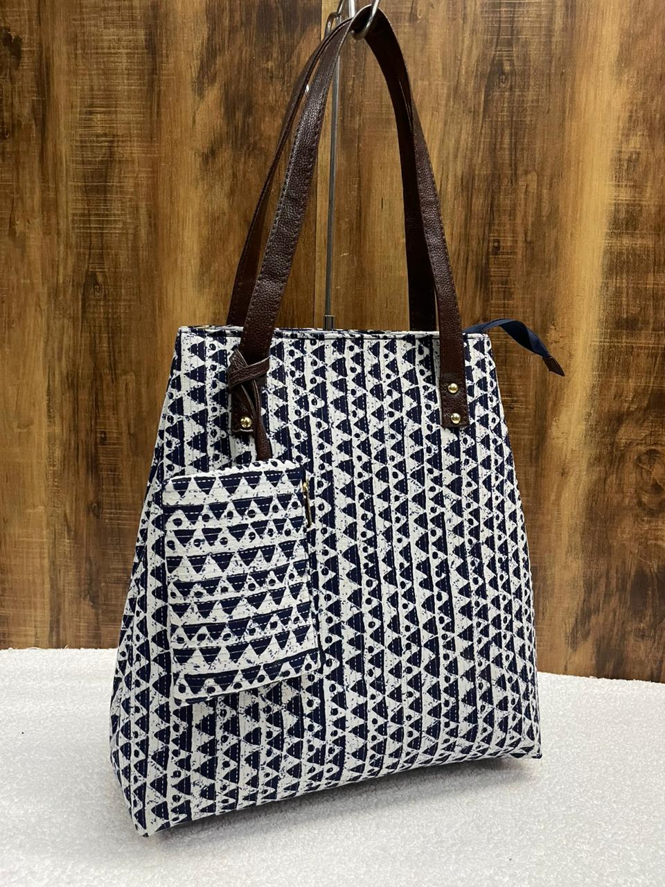 Printed fabric handbags with pouch