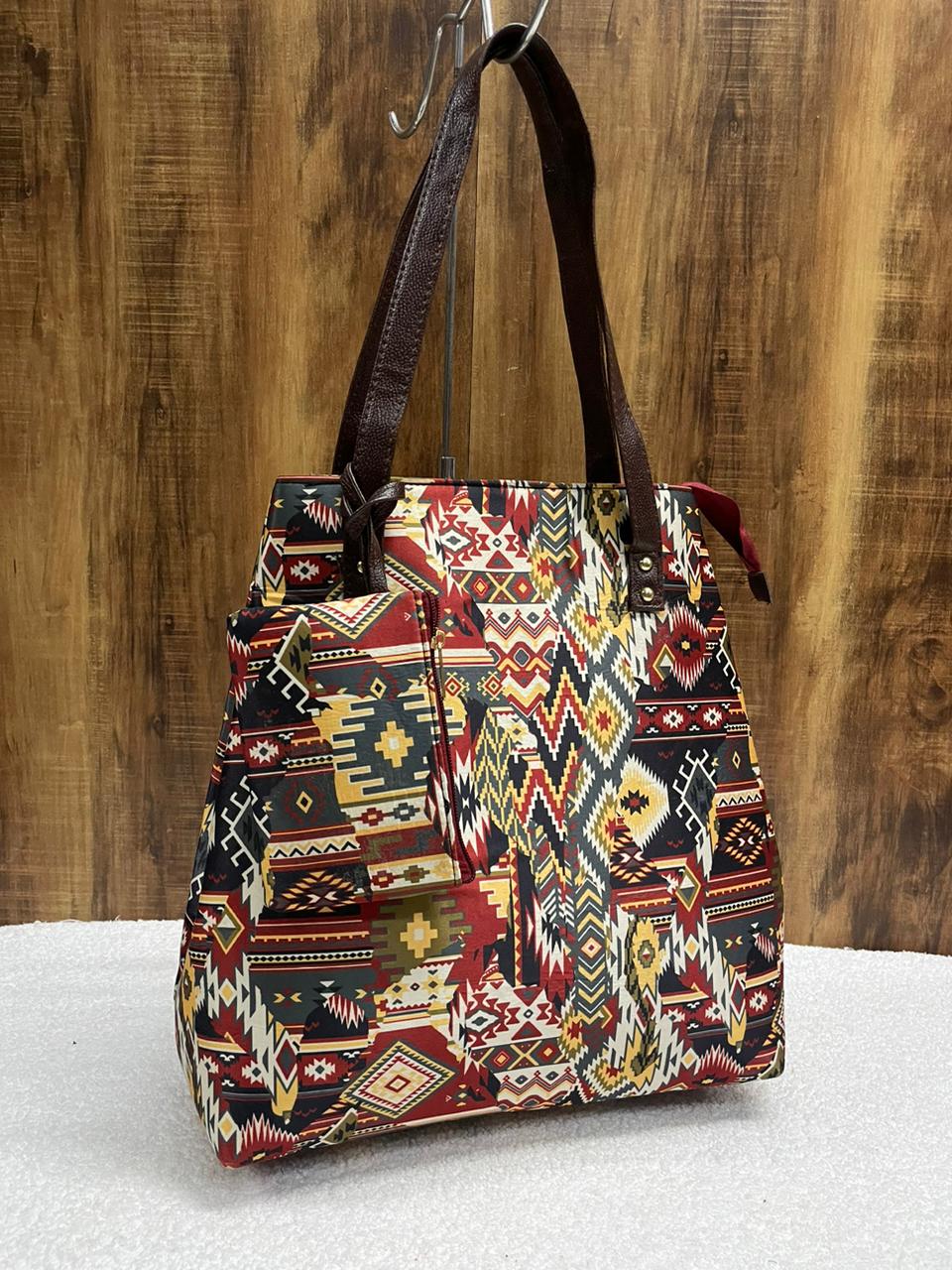 Printed fabric handbags with pouch