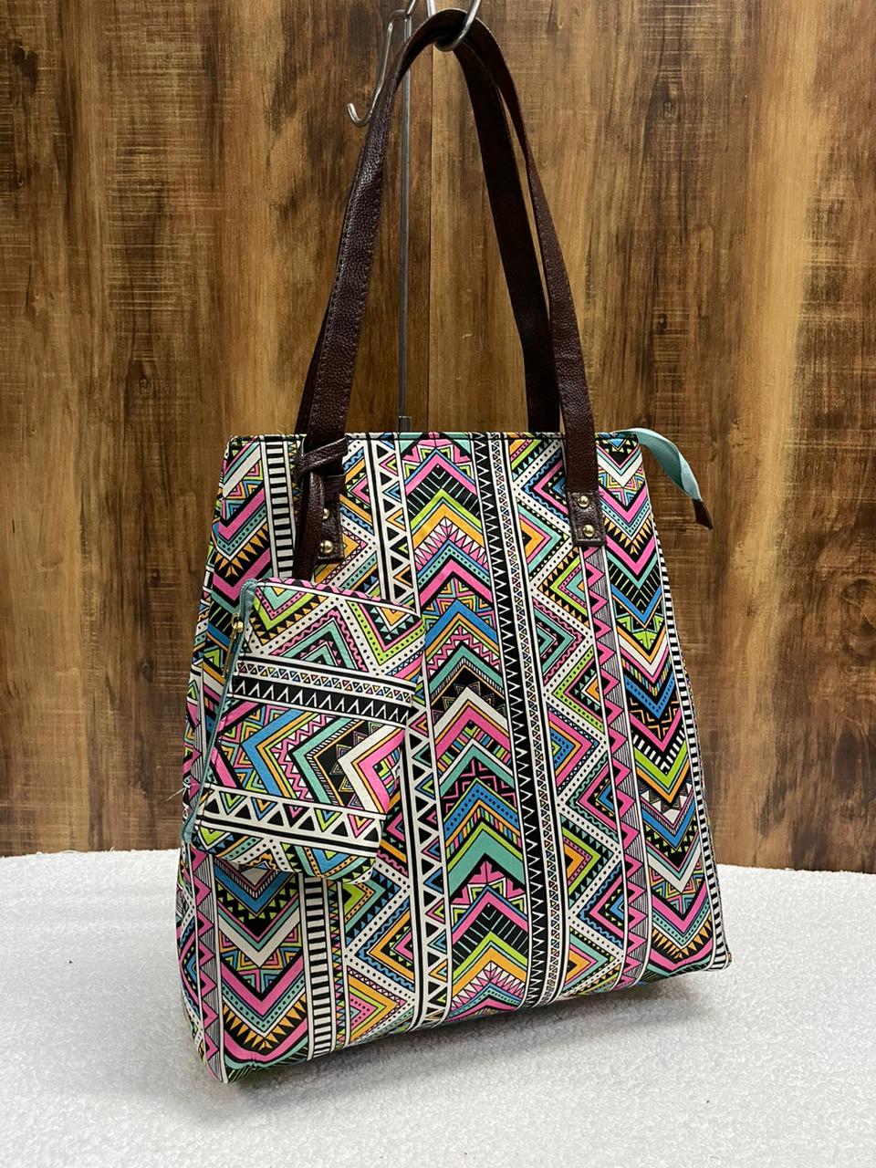 Printed fabric handbags with pouch