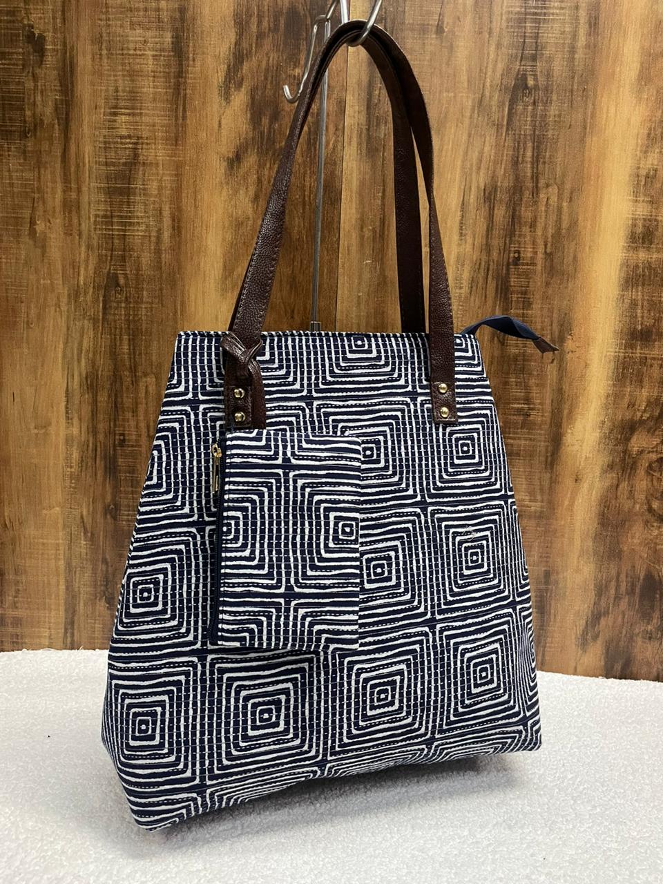 Printed fabric handbags with pouch