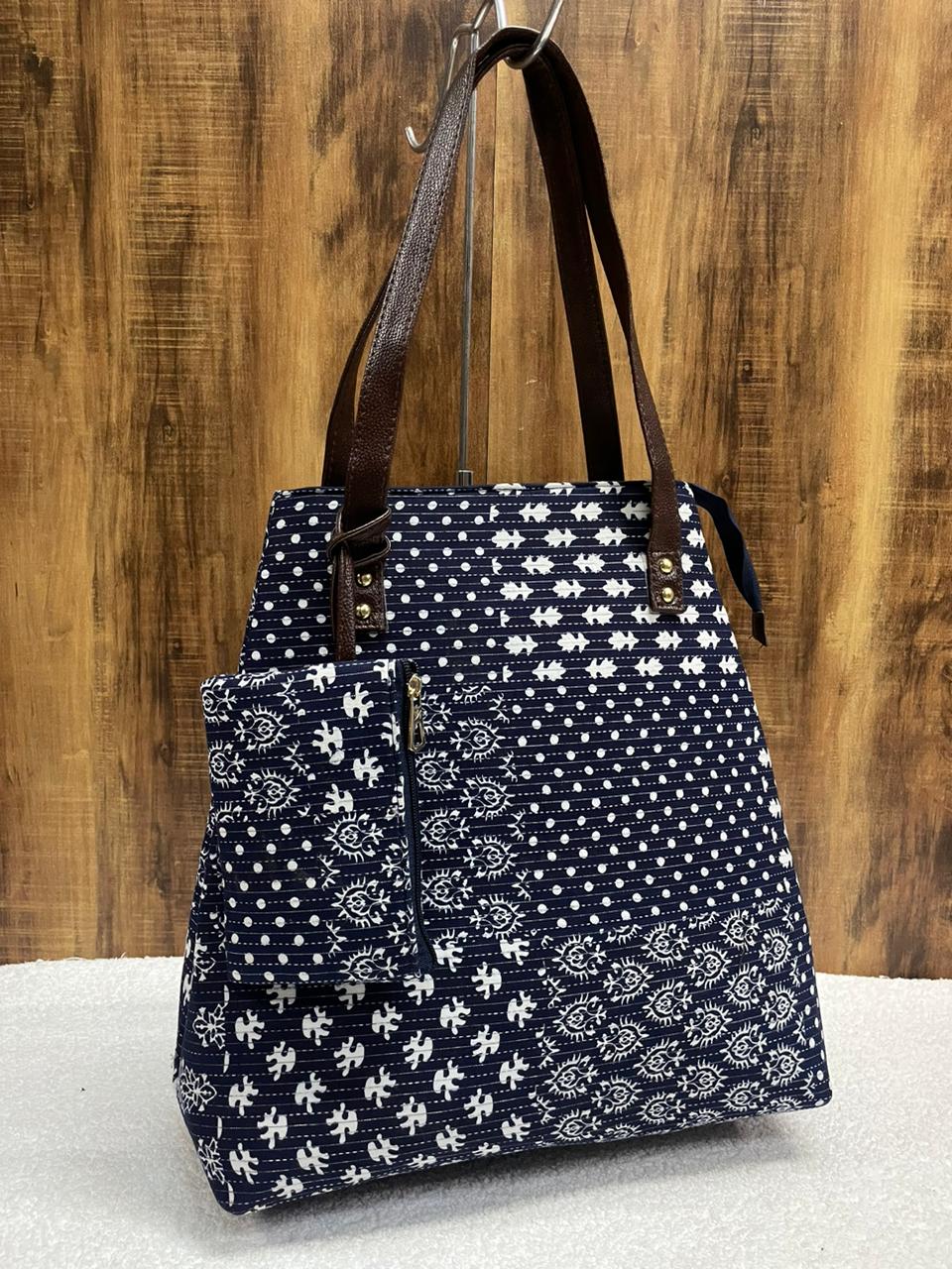 Printed fabric handbags with pouch