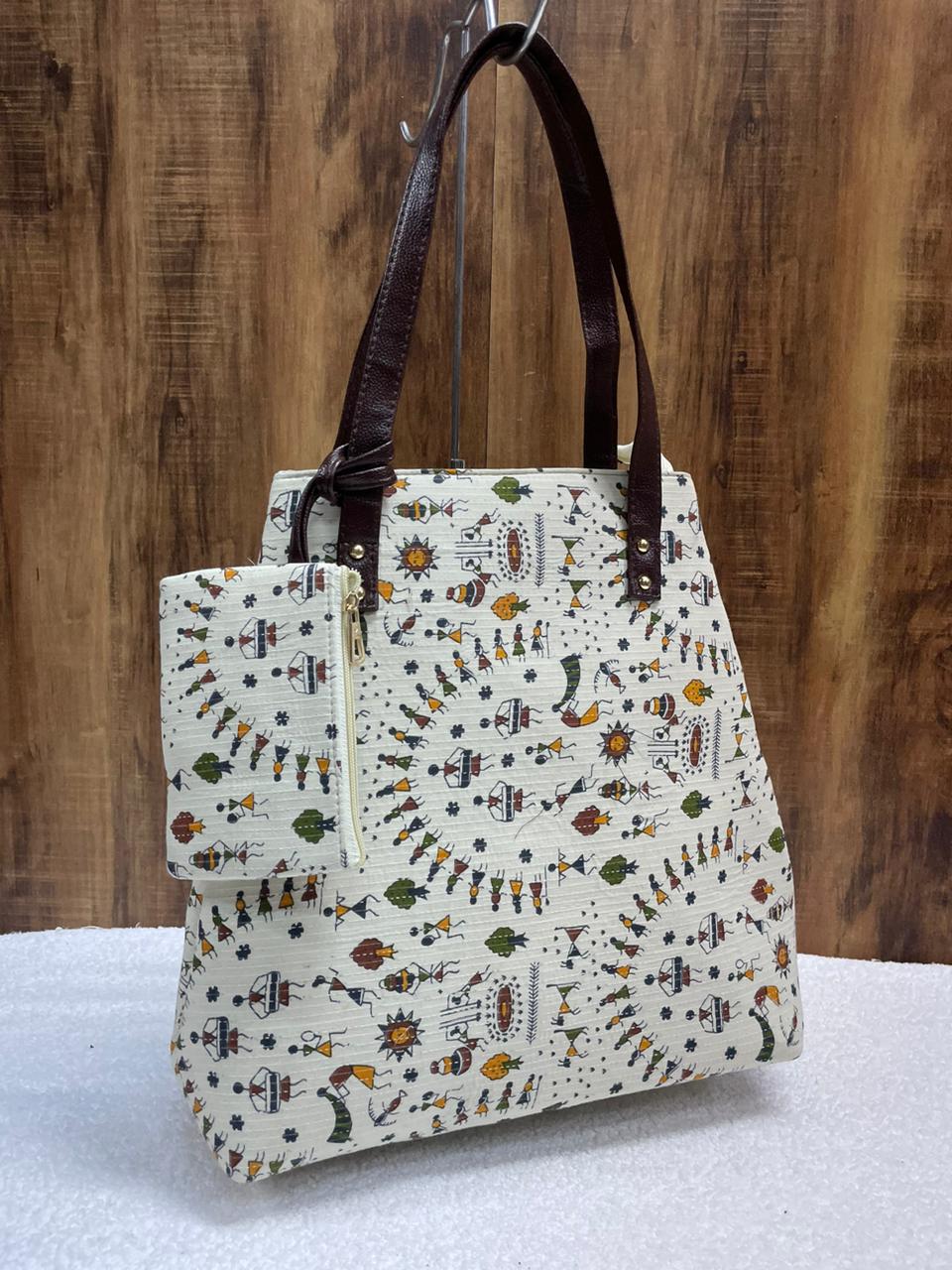 Printed fabric handbags with pouch