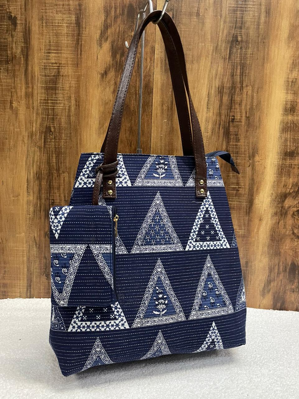 Printed fabric handbags with pouch