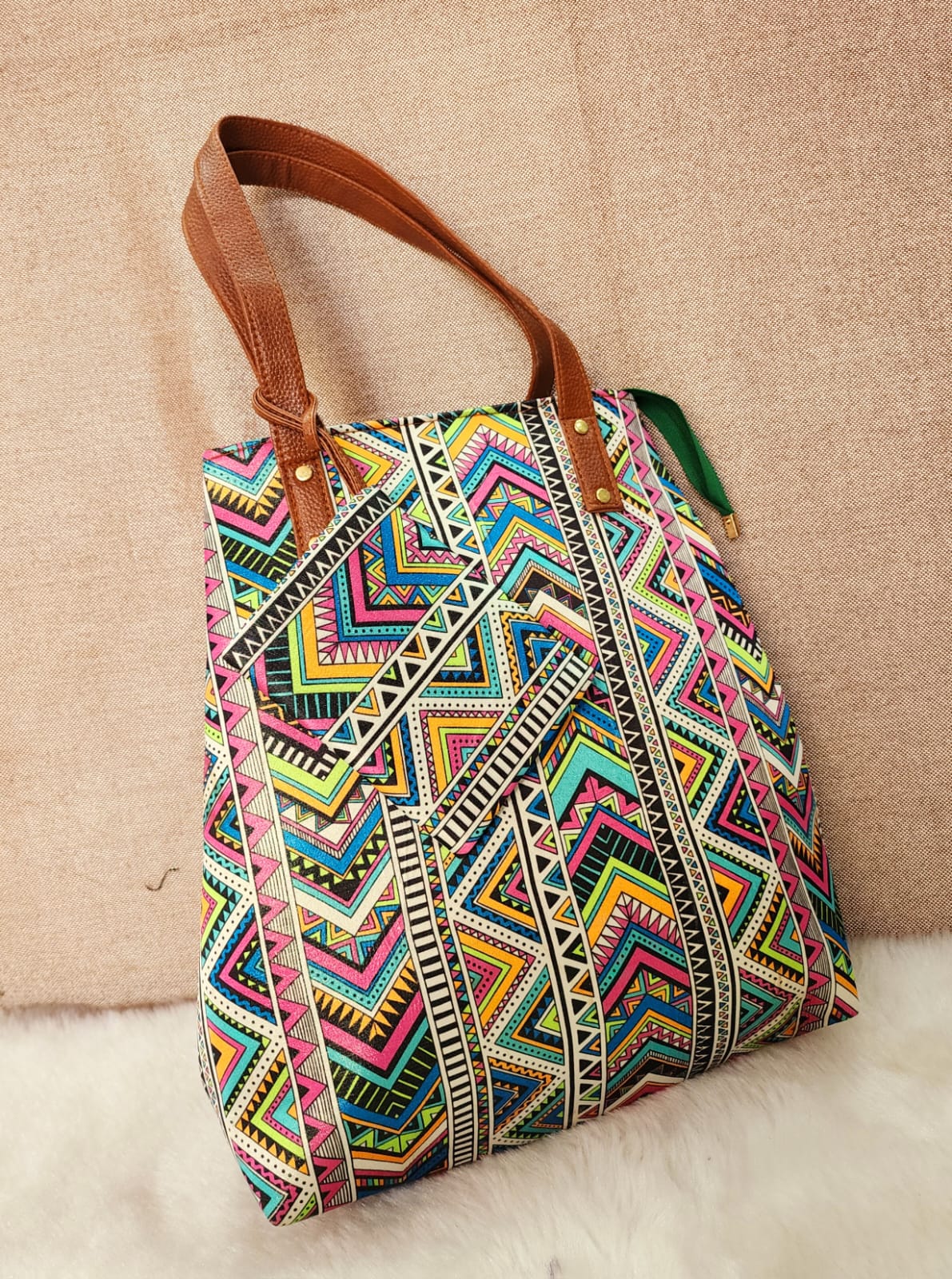 Printed fabric handbags with pouch