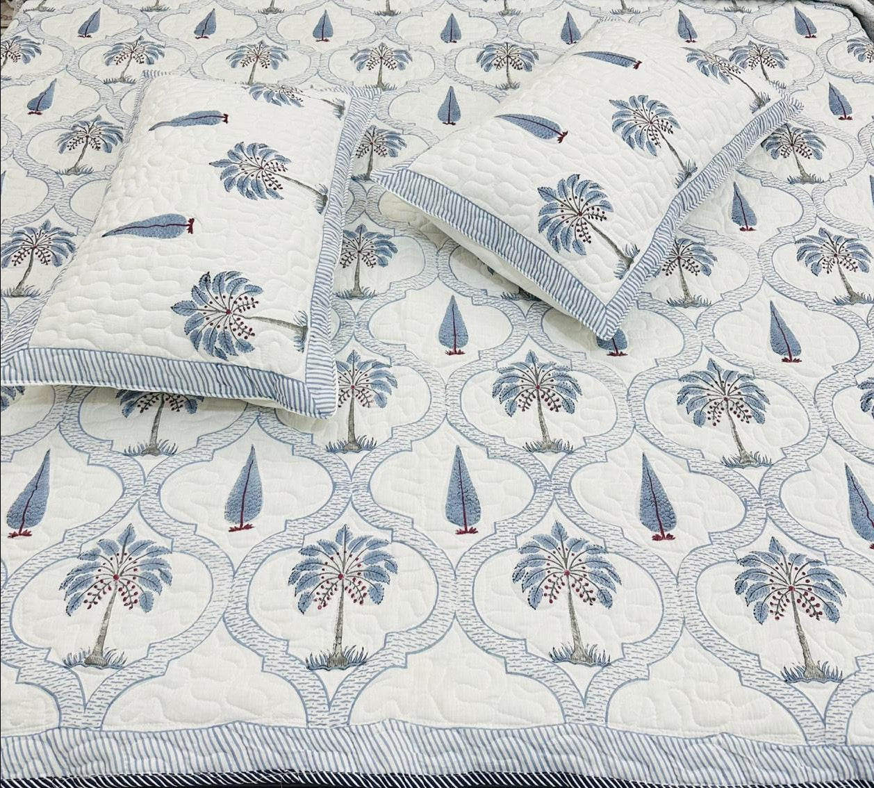 Pure cotton premium quilted double bedcovers with quilted two pillow covers (90x108 inches)