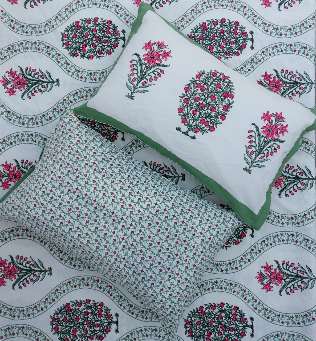 Pure cotton hand block printed Queen Size double bedsheet 90 x 108 inches