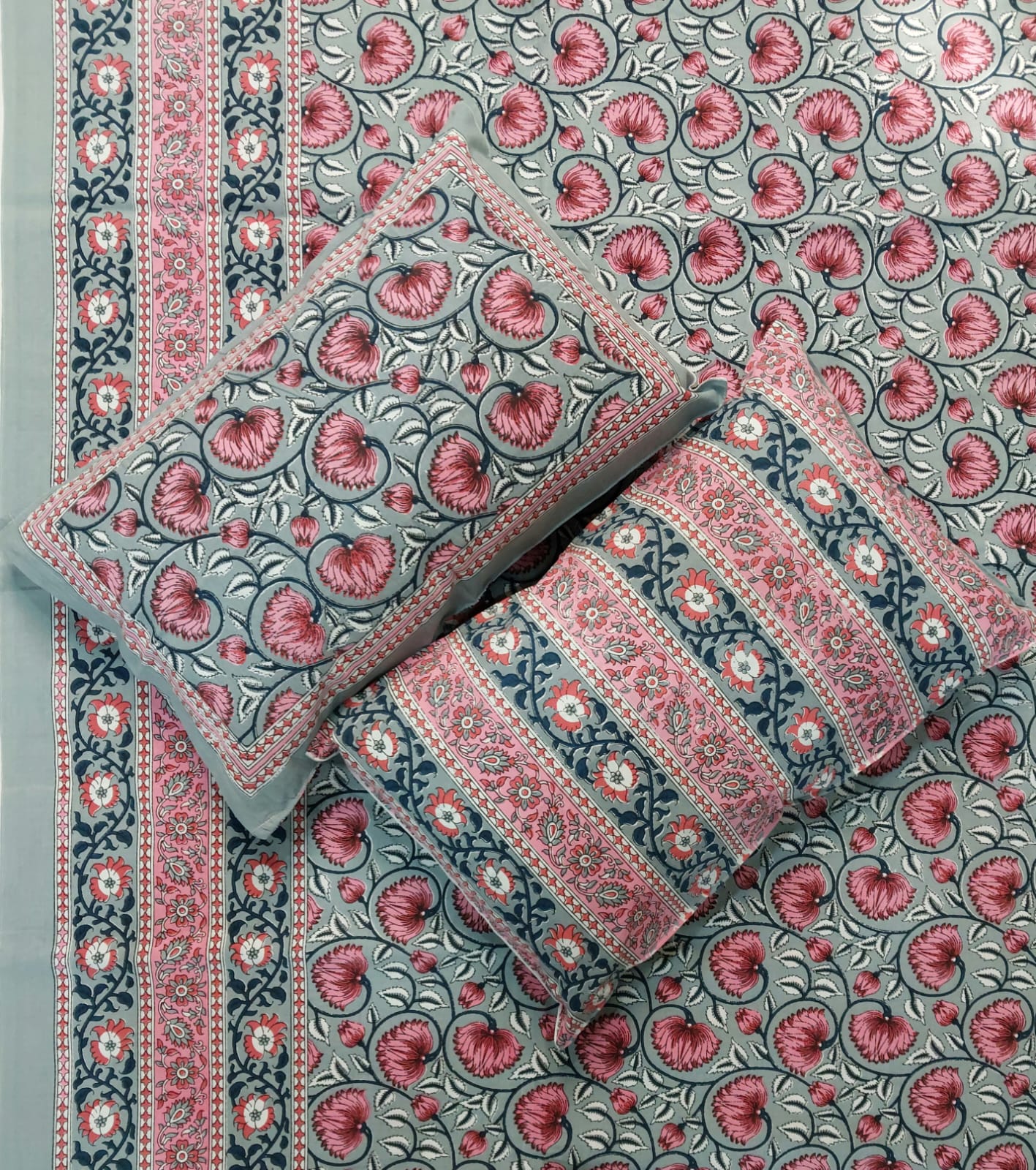 Pure cotton hand block printed Queen Size double bedsheet 90 x 108 inches