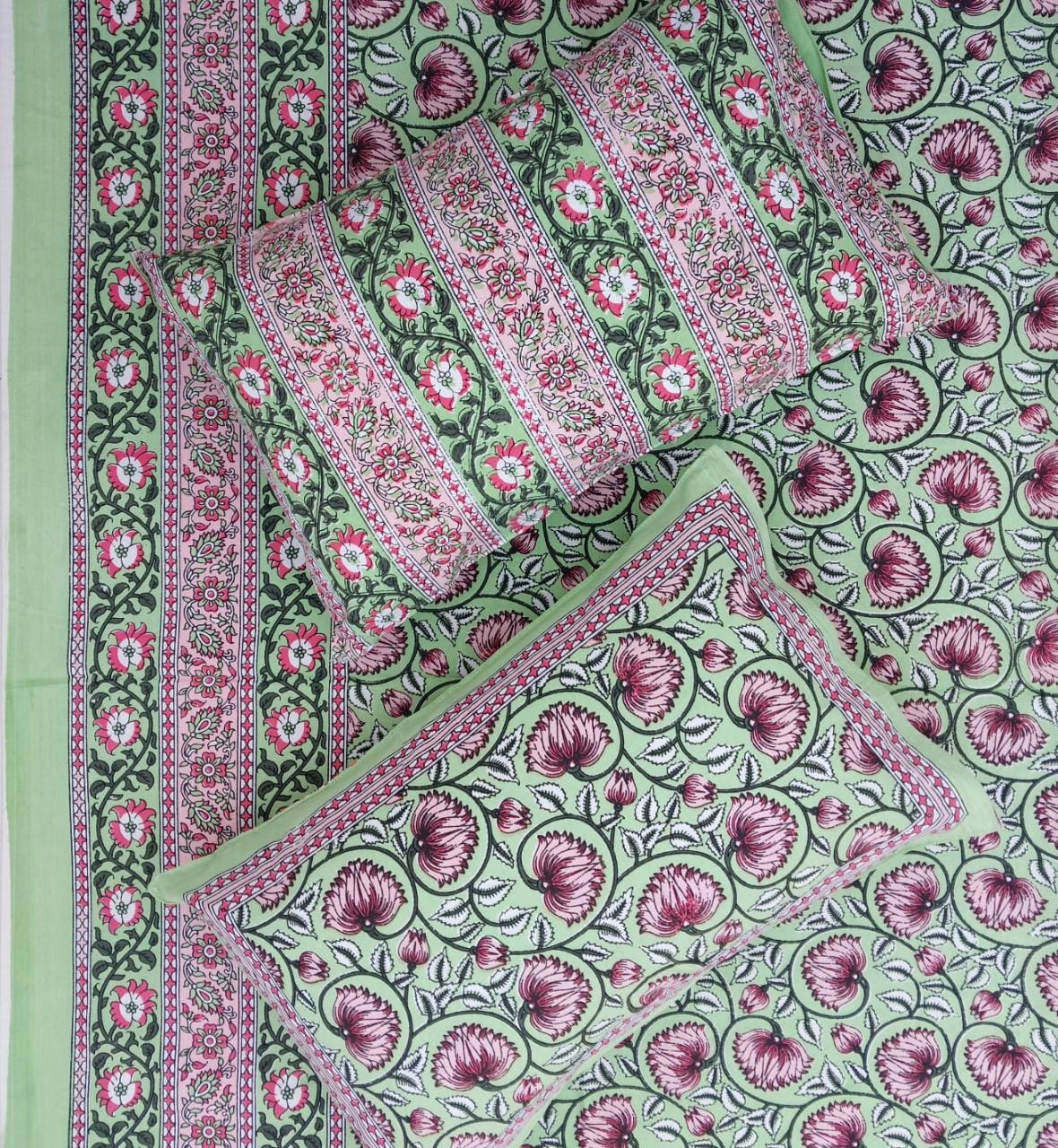 Pure cotton hand block printed Queen Size double bedsheet 90 x 108 inches