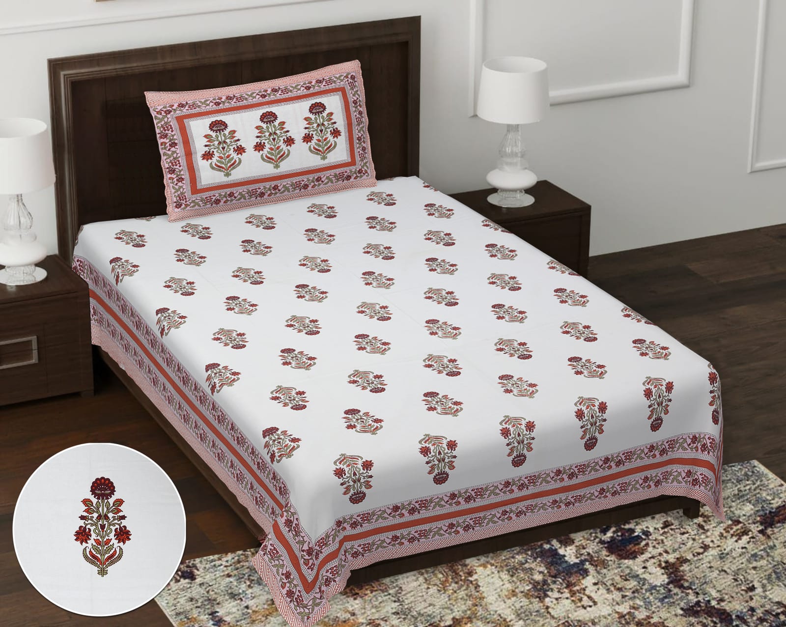 Pure cotton single bedsheet (Size 60x90 inches)